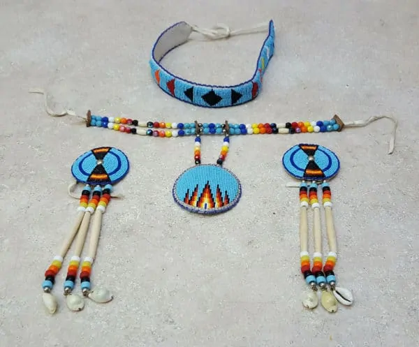 Nice 4 Piece Hand Crafted Blue Cut Beaded Native American Indian Dance Set! – eBay find of the week