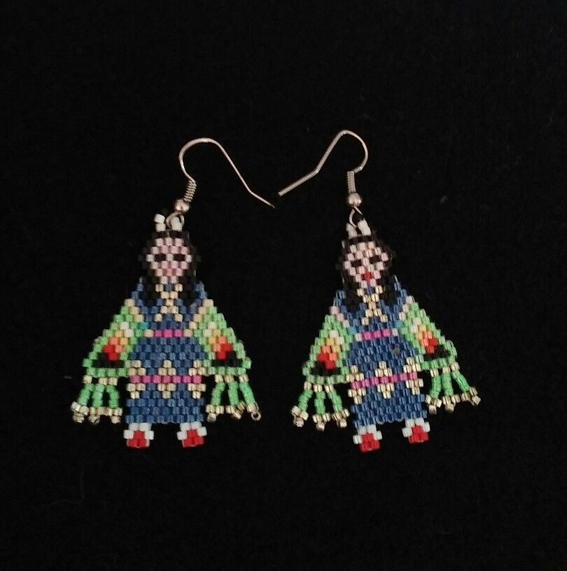 Beautiful Native American Beaded Earrings Powwow Dancer Blue Dress Beautiful Native American Beaded Earrings Powwow Dancer Blue Dress Fancy