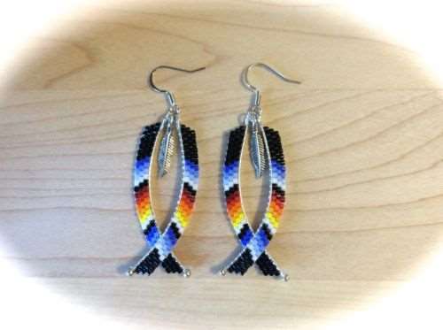 Hand Beaded Dangle Earrings W Feather Native American Style Hand Beaded Dangle Earrings W Feather Native American Style Beadwork Multi Ebay Find Of The Week