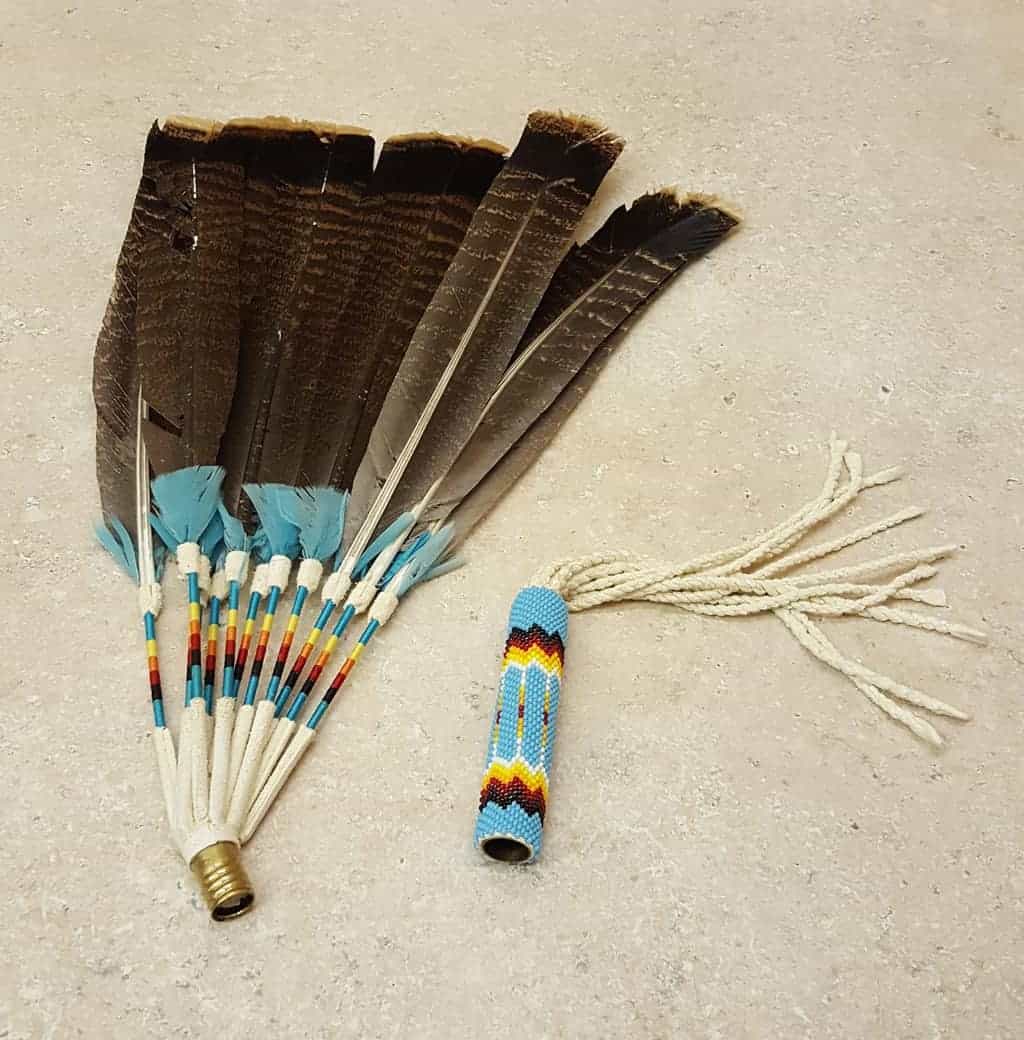 NICE TURKEY FEATHER NATIVE AMERICAN INDIAN LOOSE FAN W REMOVABLE BEADED