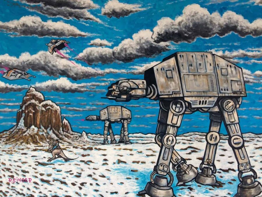 "AT-AT Walkers Near Shiprock", Ryan Singer, acrylic on canvas, 2015