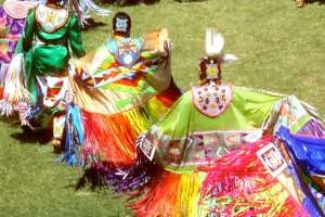 Ladies fancy dancers during the Sunday grand entry at the 2014 Eastern Shoshone Indian Days. (Gregory Nickerson/WyoFile)